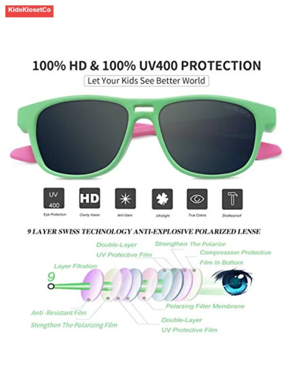 Kids Unbreakable TPEE Frame Polarized Sports Sunglasses with Adjustable Strap